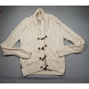 Triple Five Soul Sweater Mens Medium Cream Cable Knit Toggle Cardigan Shawl